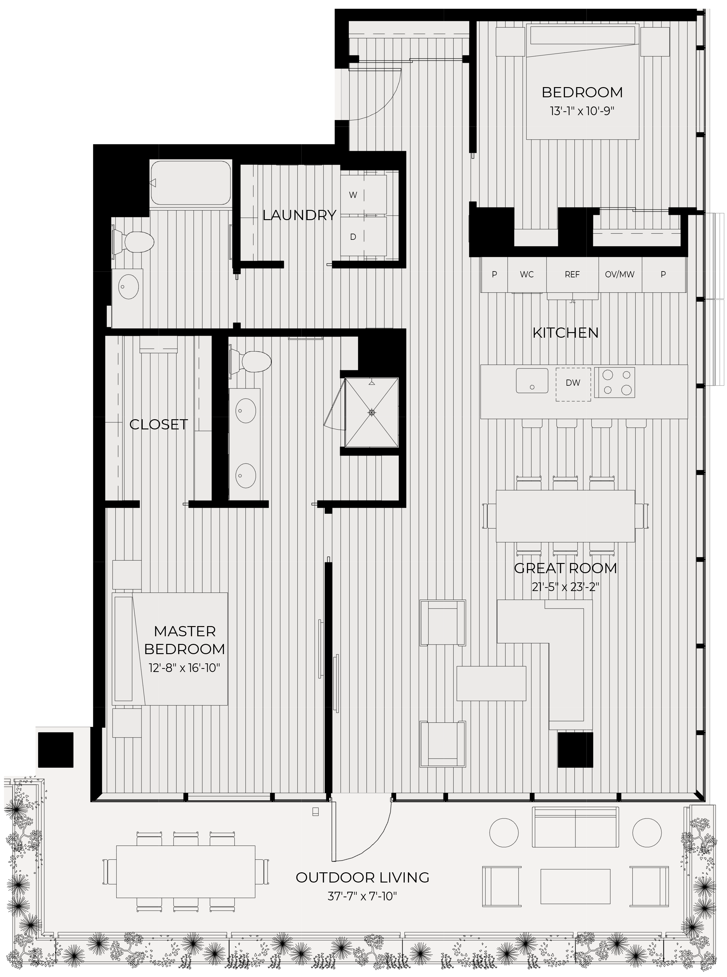 Floor plan for 2 beds, 2 baths, 1481 sqft